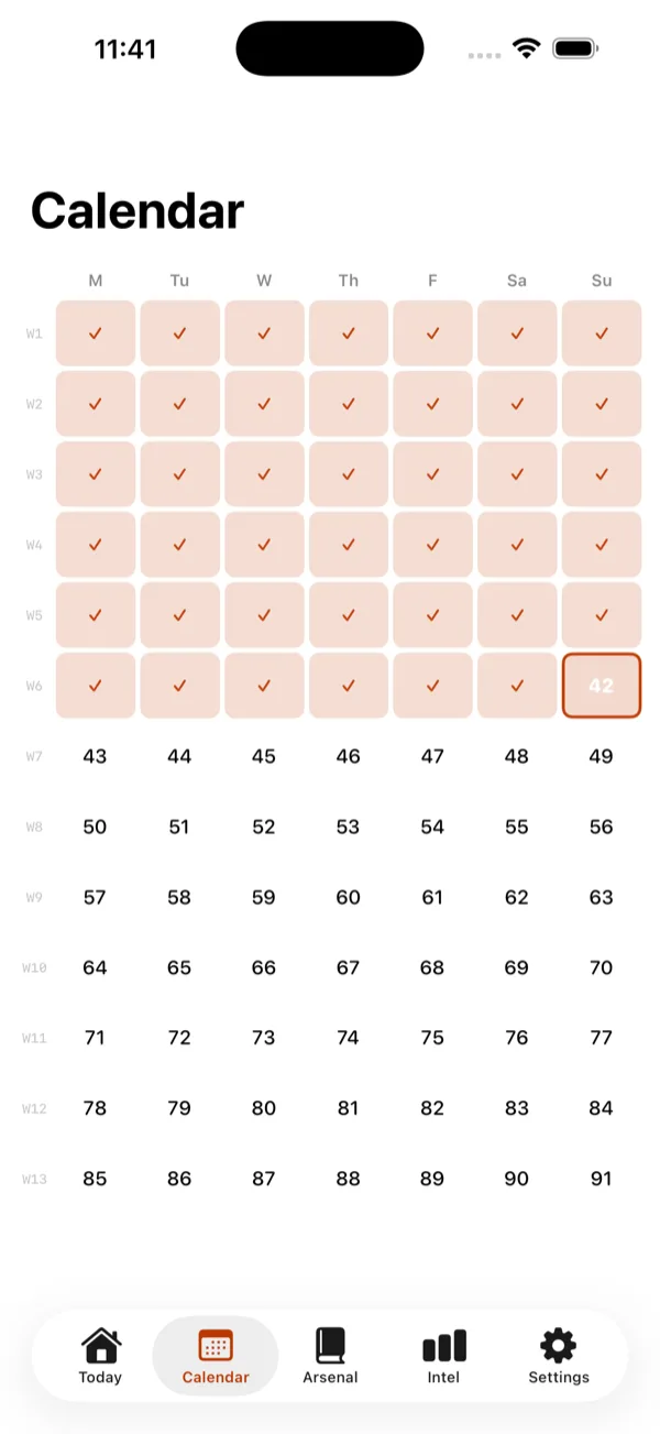 Forge90 91-day calendar view